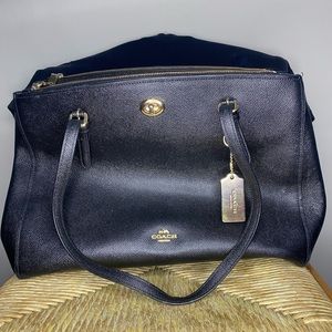 COACH CROSSGRAIN LEATHER TURNLOCK  LEATHER CARRYALL SATCHEL BAG